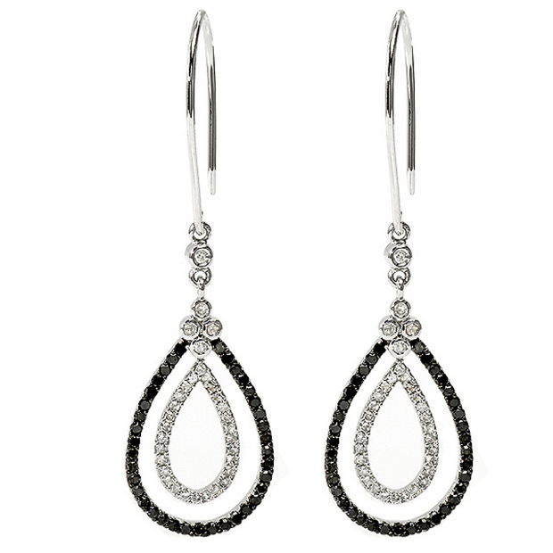 0.70 Carat (ctw) 10k White Gold Round Black & White Diamond Dangling Drop Earrings
