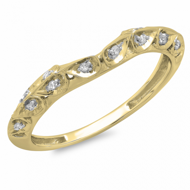 0.10 Carat (ctw) 10K Yellow Gold Round Diamond Ladies Anniversary Wedding Stackable Matching Band 1/10 CT