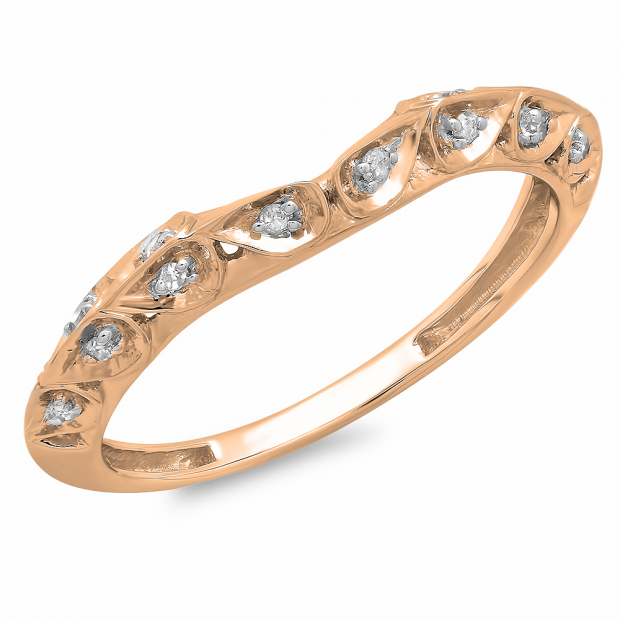 0.10 Carat (ctw) 14K Rose Gold Round Diamond Ladies Anniversary Wedding Stackable Matching Band 1/10 CT