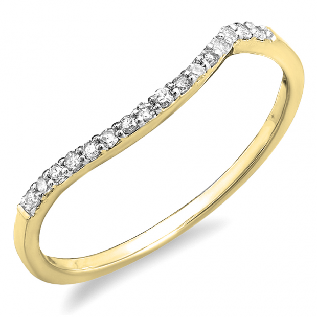0.12 Carat (ctw) 10K Yellow Gold Round Cut Diamond Ladies Anniversary Wedding Contour Stackable Band Guard Ring