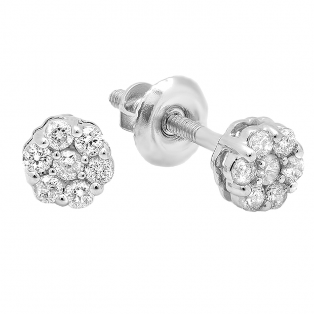 0.20 Carat (ctw) 14k White Gold Round White Diamond Ladies Cluster Flower Earrings 1/5 CT