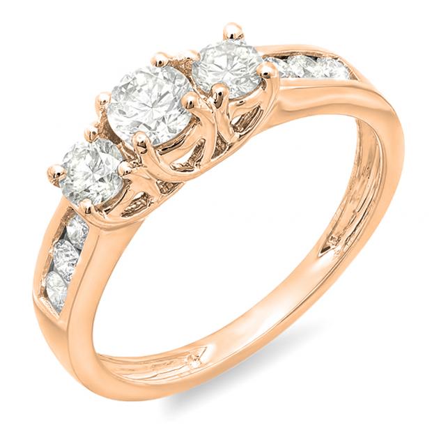 0.90 Carat (ctw) 10K Rose Gold Round Cut Diamond Ladies 3 Stone Engagement Bridal Ring