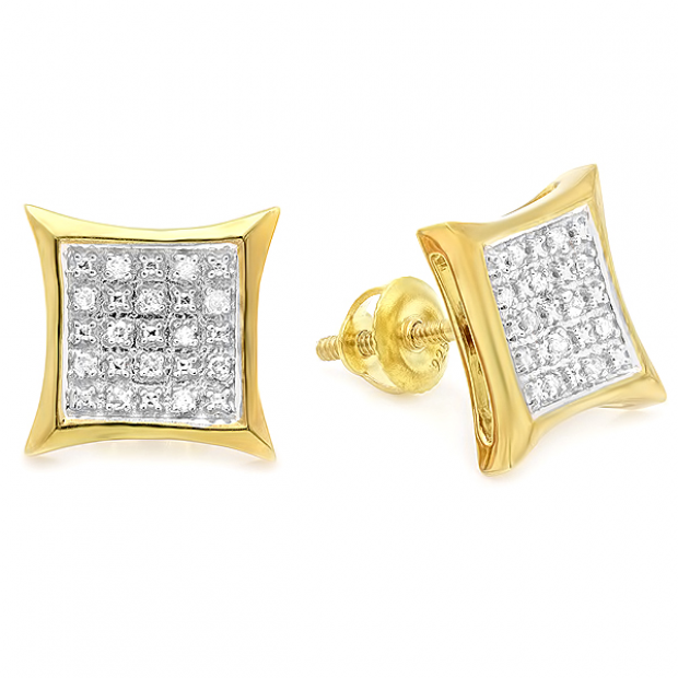 0.10 Carat (ctw) Sterling Silver Round White Diamond Kite Shape Stud Earrings