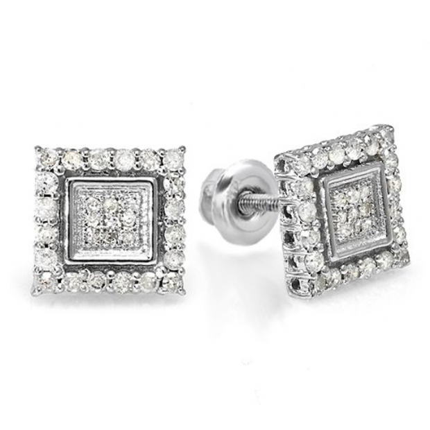 0.50 Carat (ctw) Sterling Silver Round White Diamond Ladies Cluster Earrings 1/2 CT