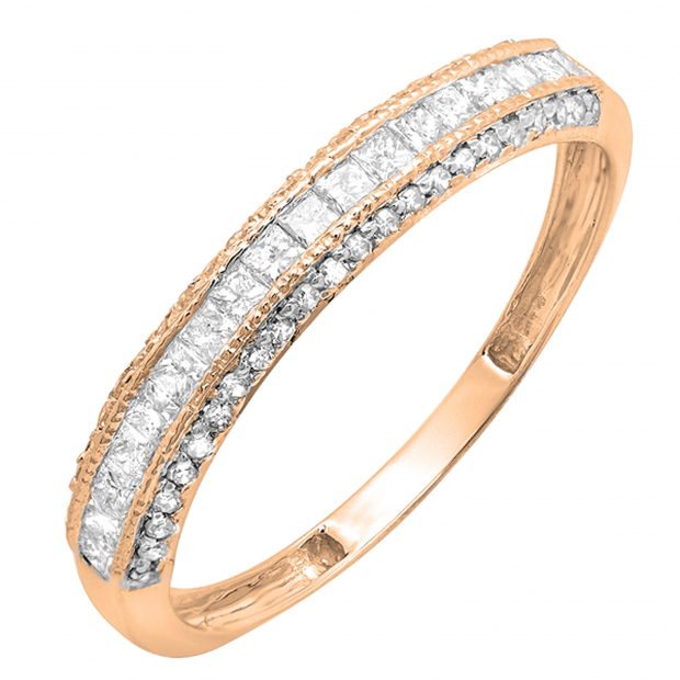0.45 Carat (ctw) 14k Rose Gold Princess & Round Diamond Ladies Anniversary Wedding Matching Band Stackable Ring
