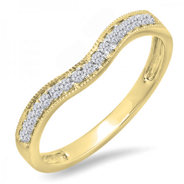 0.15 Carat (ctw) 10K Yellow Gold Round Diamond Ladies Anniversary Wedding Band Guard Ring