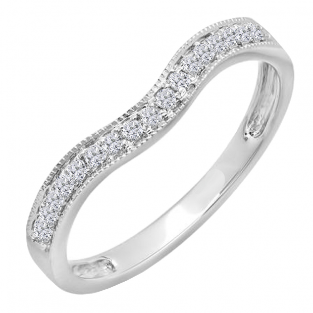 0.15 Carat (ctw) 14K White Gold Round Diamond Ladies Anniversary Wedding Band Guard Ring
