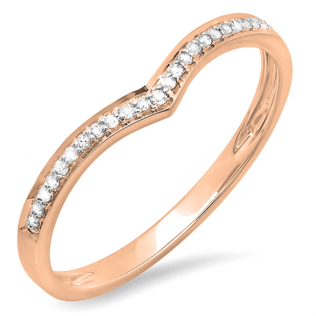 0.10 Carat (ctw) 10k Rose Gold Round Real Diamond Ladies Wedding Stackable Band Anniversary Guard Chevron Ring 1/10 CT