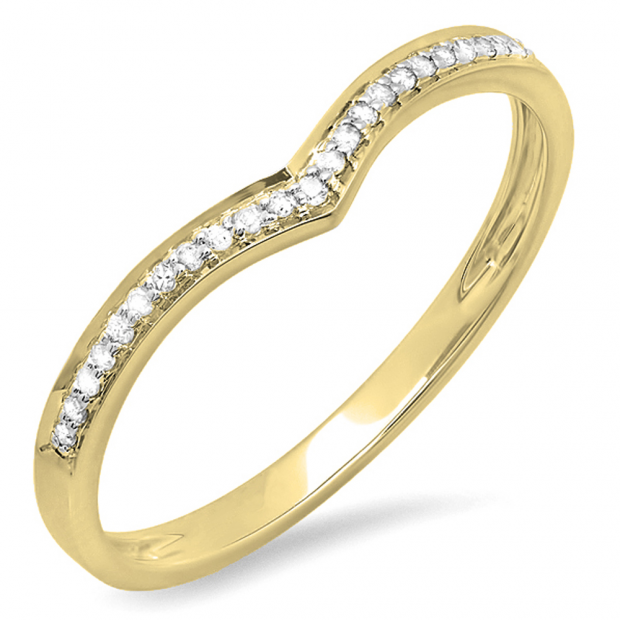 0.10 Carat (ctw) 18k Yellow Gold Round Real Diamond Ladies Wedding Stackable Band Anniversary Guard Chevron Ring 1/10 CT