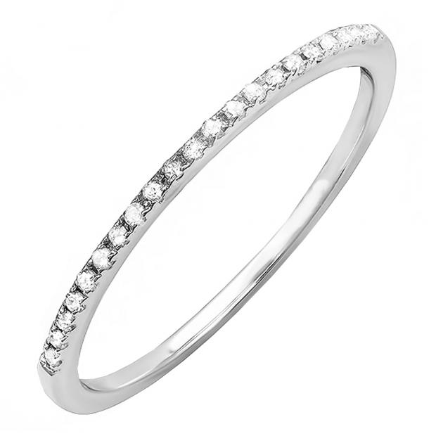 0.10 Carat (ctw) 14K White Gold Round White Diamond Anniversary Ring Wedding Stackable Band 1/10 CT