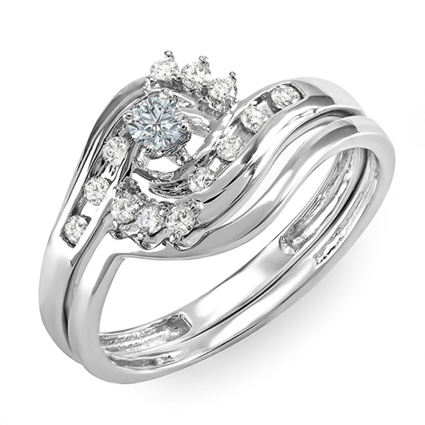0.33 Carat (ctw) 14k White Gold Round Diamond Ladies Bridal Engagement Ring Matching Band Set 1/3 CT