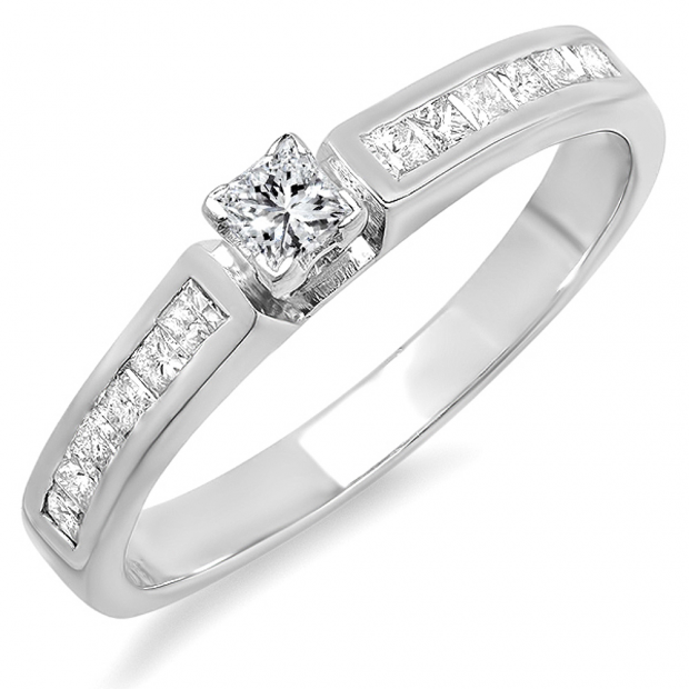 0.78 Carat (ctw) 14k White Gold Princess Diamond Ladies Bridal Engagement Ring 3/4 CT