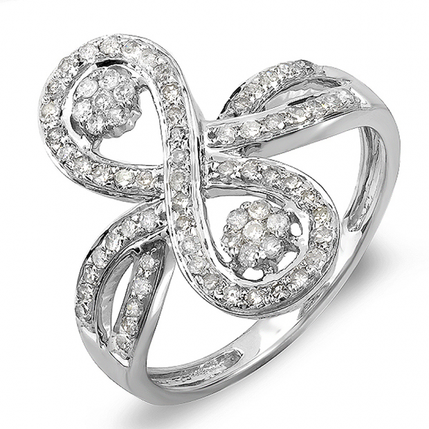 0.56 Carat (ctw) 14k White Gold Round Diamond Ladies Cocktail Right Hand Flower Setting Split Shank 1/2 CT