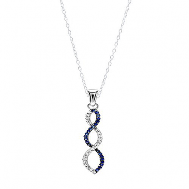 0.10 Carat (ctw) 10k White Gold Round Diamond and Blue Sapphire Ladies Infinity Pendant 1/10 CT
