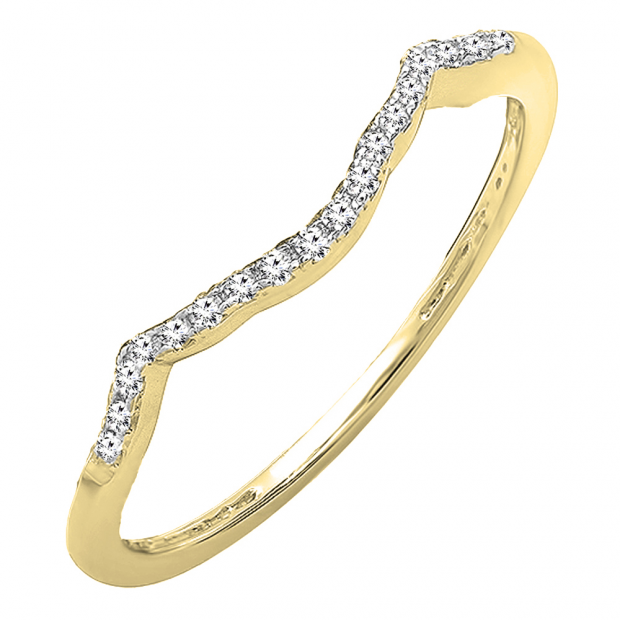 0.08 Carat (ctw) 10K Yellow Gold Round Cut White Diamond Ladies Anniversary Wedding Stackable Band Contour Guard Ring