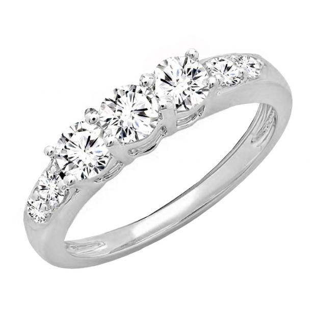 10K White Gold Round Cubic Zirconia Ladies Stackable Anniversary Wedding Band