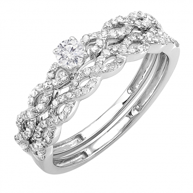 0.50 carat (ctw) 14k White Gold Round Cut Diamond Ladies Bridal Engagement Ring Matching Wedding Set 1/2 CT