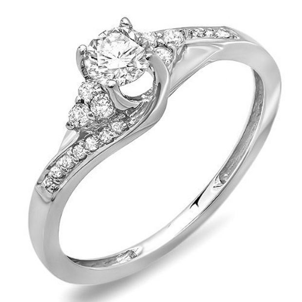 0.38 Carat (ctw) 14k White Gold Round Diamond Ladies Swirl Bridal Engagement Ring 3/8 CT
