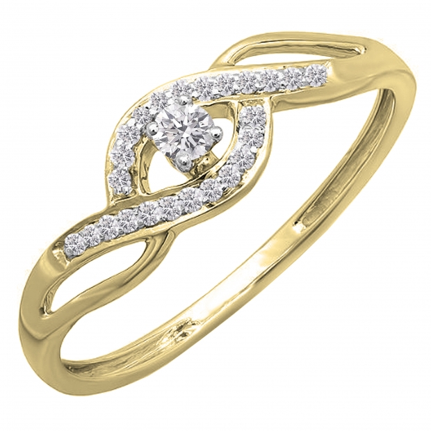 0.15 Carat (ctw) 10k Yellow Gold Round Cut Diamond Ladies Criss Cross Engagement Bridal Promise Ring