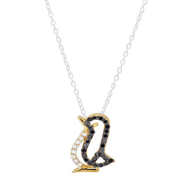 0.20 Carat (Ctw) Round Black & White Diamond Penguin Pendant for Her 1/5 CT | 10K Yellow Gold