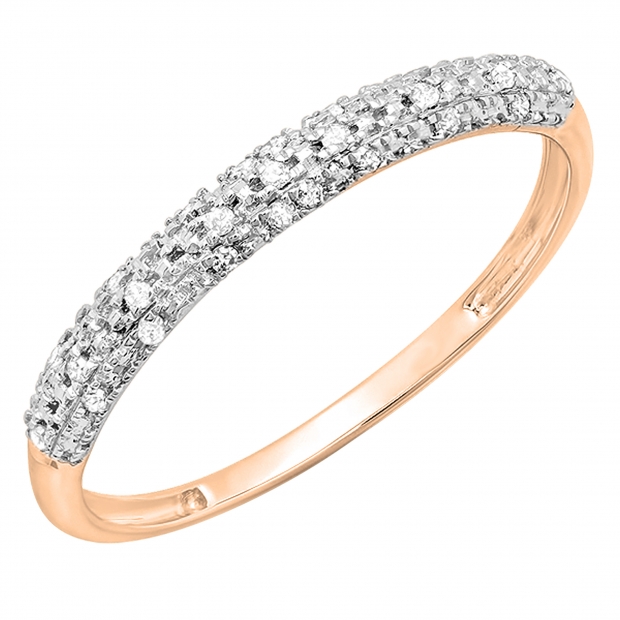 0.10 Carat (ctw) 14k Rose Gold Round Diamond Ladies Anniversary Wedding Band Stackable Ring 1/10 CT