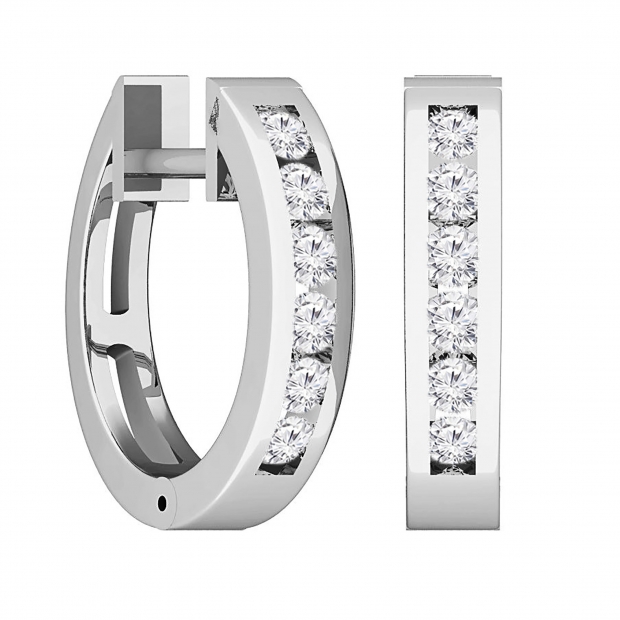 0.36 Carat (ctw) 14k White Gold Round Diamond Ladies Hoop Earrings 1/3 CT