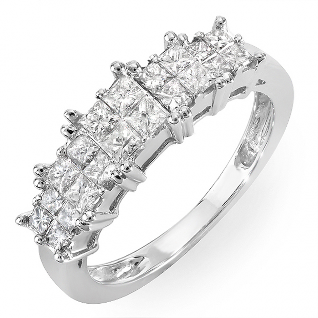 0.70 Carat (ctw) 14k White Gold Princess Diamond Ladies Bridal Engagement Ring 3/4 CT