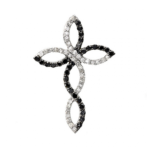 0.30 Carat (ctw) Sterling Silver Real Black and White Diamond Ladies Cross Pendant 1/3 CT
