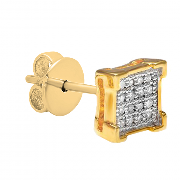 0.03 Carat (ctw) Round White Diamond V Prong Square Shape Mens Hip Hop Iced Stud Earring (Only 1Pc) 10K Yellow Gold