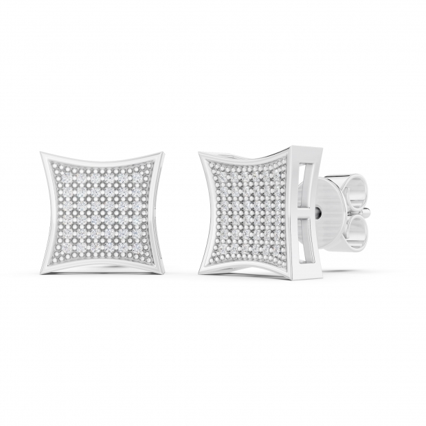 Round White Diamond Concave Square Unisex Stud Earrings (0.15 ctw, Color I-J, Clarity I2-I3) in 925 Sterling Silver in Push Back