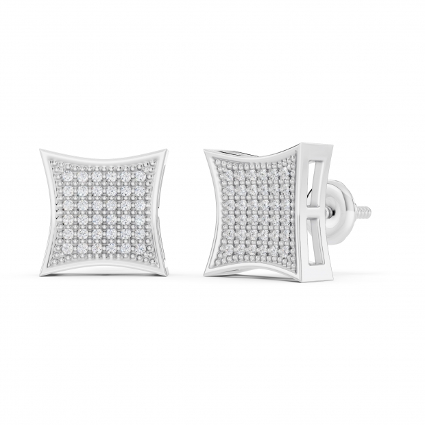 Round White Diamond Concave Square Unisex Stud Earrings (0.15 ctw, Color I-J, Clarity I2-I3) in 925 Sterling Silver in Screw Back