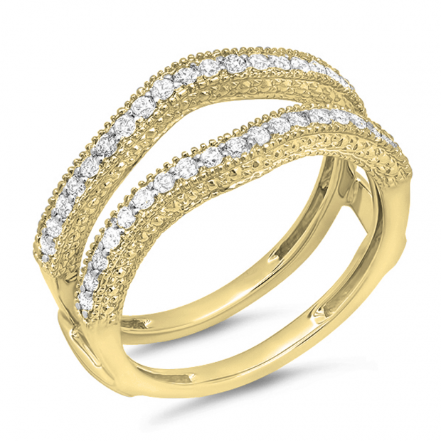 0.45 Carat (ctw) 14K Yellow Gold Round Diamond Ladies Anniversary Wedding Band Milgrain Guard Double Ring 1/2 CT