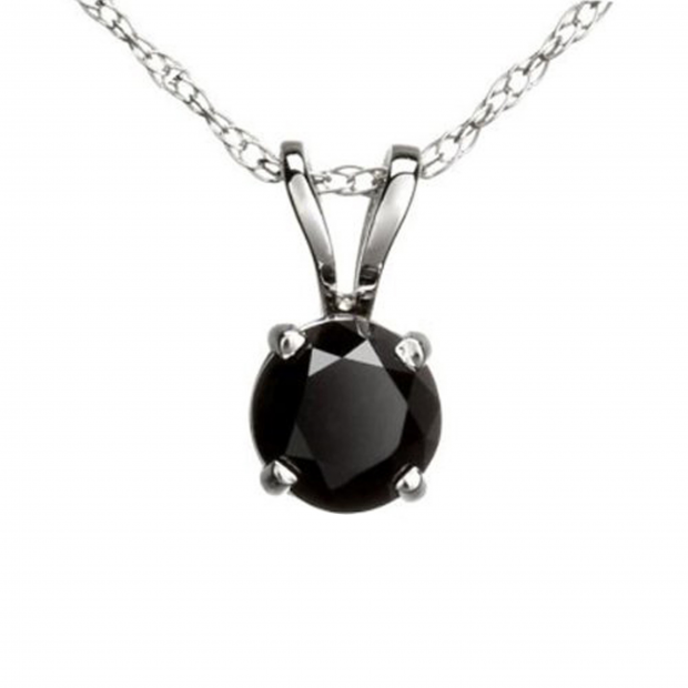 0.25 Carat (ctw) Round Black Diamond Ladies Solitaire Pendant 1/4 CT, 10K White Gold With Silver Chain