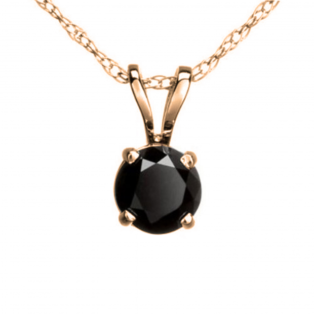 0.25 Carat (ctw) Round Black Diamond Ladies Solitaire Pendant 1/4 CT, 10K Rose Gold With Gold Chain