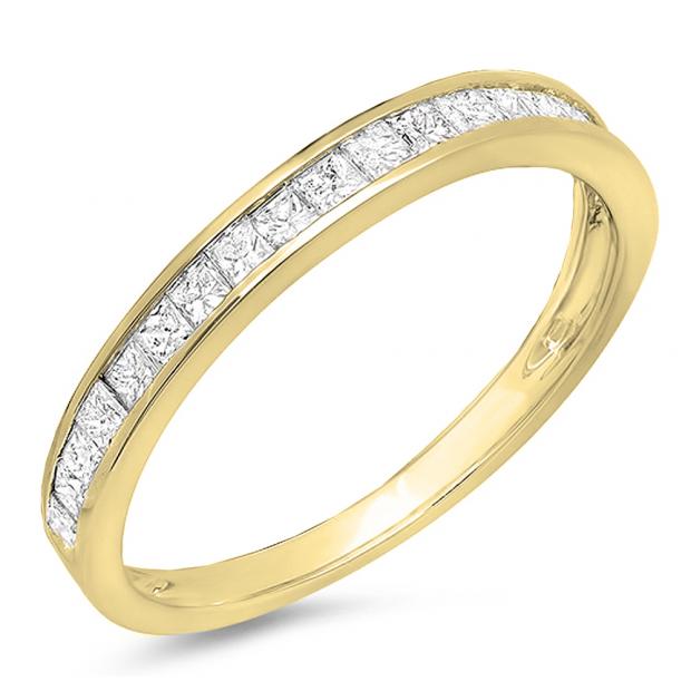 0.55 Carat (ctw) 18K Yellow Gold Princess Diamond Ladies Wedding Matching Band Stackable Ring 1/2 CT