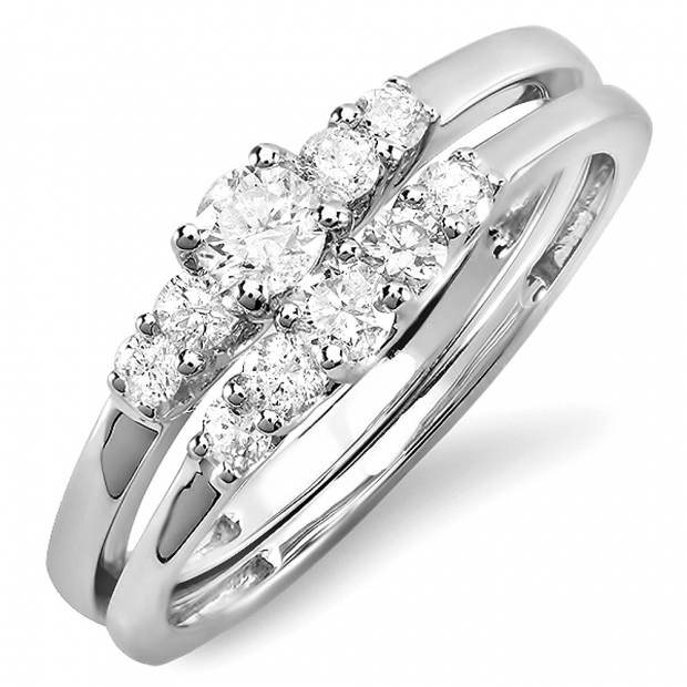 0.52 Carat (ctw) 14K White Gold Round White Diamond Ladies Engagement Bridal Ring Set 1/2 CT