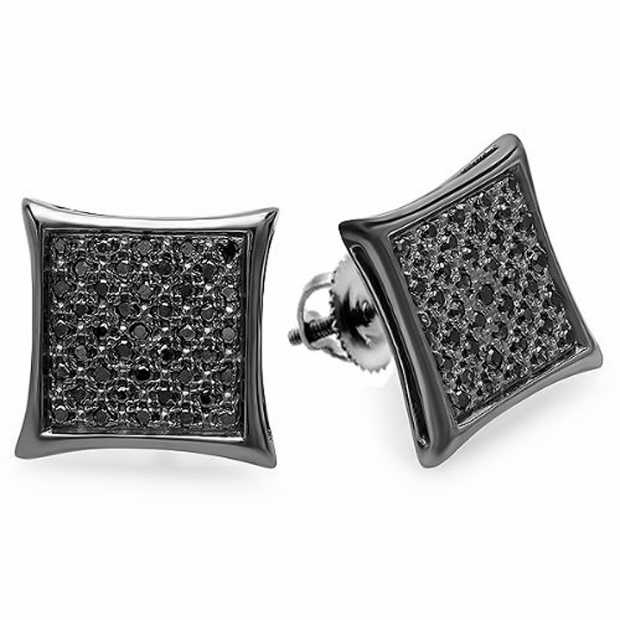 0.21 Carat (ctw) 10K White Gold Real Black Diamond Black Plated Kite Shape Men