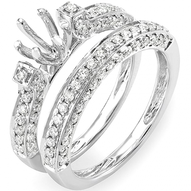 1.00 Carat (Ctw) 14k White Gold Brilliant Round Diamond Vintage Antique Look Semi Mount Ladies Bridal Engagement Ring Set (No Center Stone) 1 CT