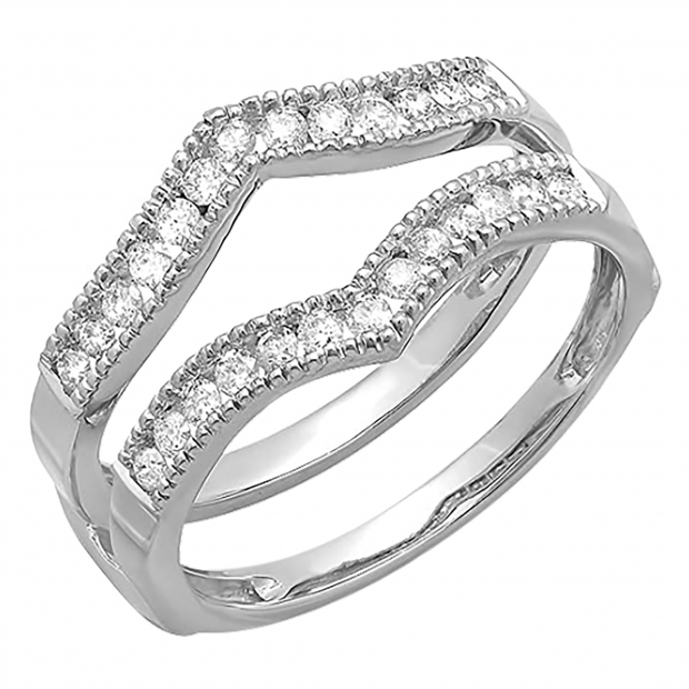 0.45 Carat (ctw) Round Diamond Ladies Wedding Enhancer Guard Double Ring 1/2 CT 14K White Gold