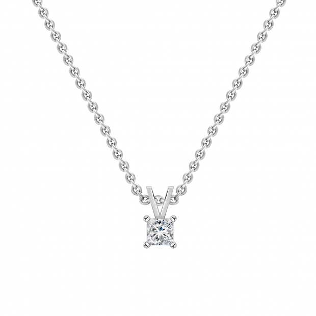 0.50 Cttw Princess Cubic Zirconia 4 Prong Solitaire Pendant with 18 inch Silver Chain, 925 Sterling Silver