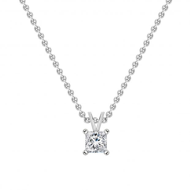 2.00 Cttw Princess Cubic Zirconia 4 Prong Solitaire Pendant with 18 inch Silver Chain, 925 Sterling Silver