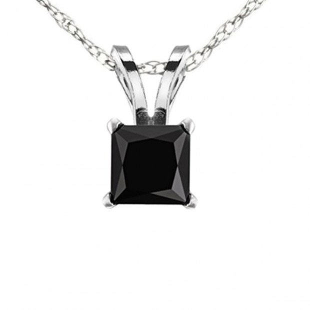 1.00 Carat (ctw) 14k White Gold Princess Cut Black Diamond Ladies Solitaire Pendant 1 CT