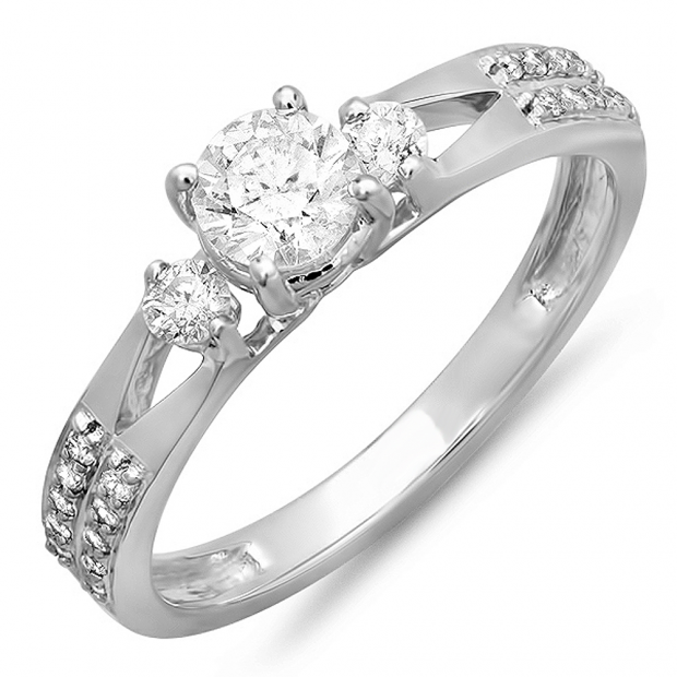 0.65 Carat (ctw) 14k White Gold Round Diamond Ladies Split Shank 3 Stone Bridal Engagement Ring