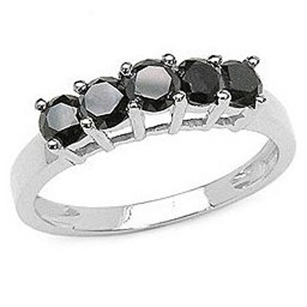 0.75 Carat (ctw) 14K White Gold Round Black Diamond Ladies 5 Stone Anniversary Wedding Band Ring 3/4 CT