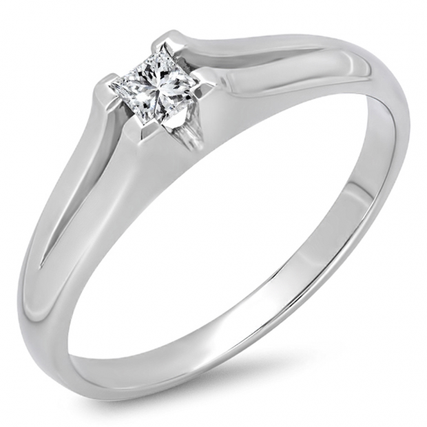 0.05 Carat (ctw) 10k White Gold Princess Cut Diamond Ladies Split Shank Solitaire Bridal Promise Ring