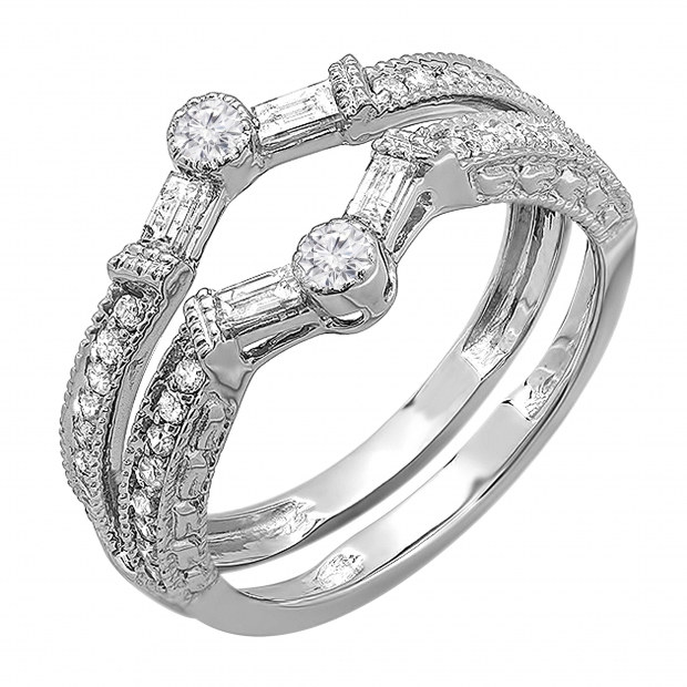 0.55 Carat (ctw) 10k White Gold Round & Baguette Diamond Ladies Anniversary Wedding Enhancer Guard Band 1/2 CT