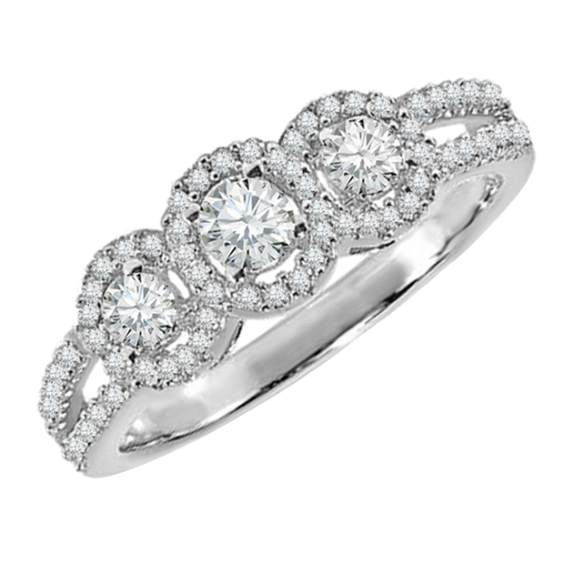 0.50 Carat (ctw) 18k White Gold Round Diamond Ladies 3 Stone Split Shank Engagement Bridal Ring 1/2 CT