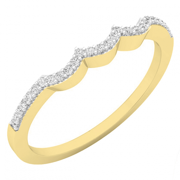0.10 Carat (ctw) 10K Yellow Gold Round Cut White Diamond Ladies Anniversary Wedding Stackable Band Contour Guard Ring 1/10 CT
