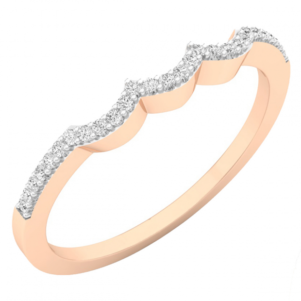 0.10 Carat (ctw) 14K Rose Gold Round Cut White Diamond Ladies Anniversary Wedding Stackable Band Contour Guard Ring 1/10 CT