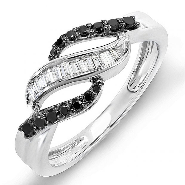 0.25 Carat (ctw) 10k White Gold Black & White Round Diamond Ladies Cocktail Right Hand Ring 1/4 CT